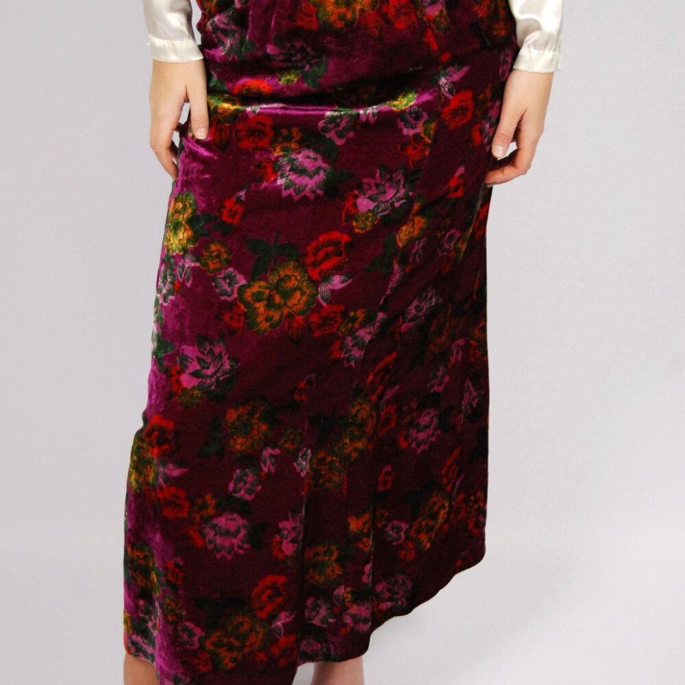 70s Velvet Floral Skirt (M) medium purple gold vintage Loomtogs boho hippie chic - Picture 4 of 8